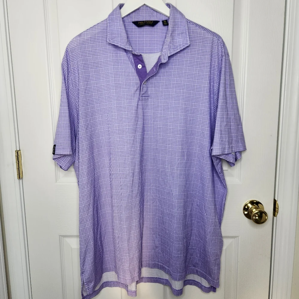 Men's Polo Golf Purple Checkered Polo Golf Shirt 100% Cotton Size XXL - Picture 1 of 6